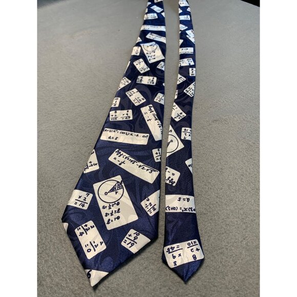Fratello Handmade Mens Tie Math Equations Print Polyester Blue Necktie - Picture 5 of 5
